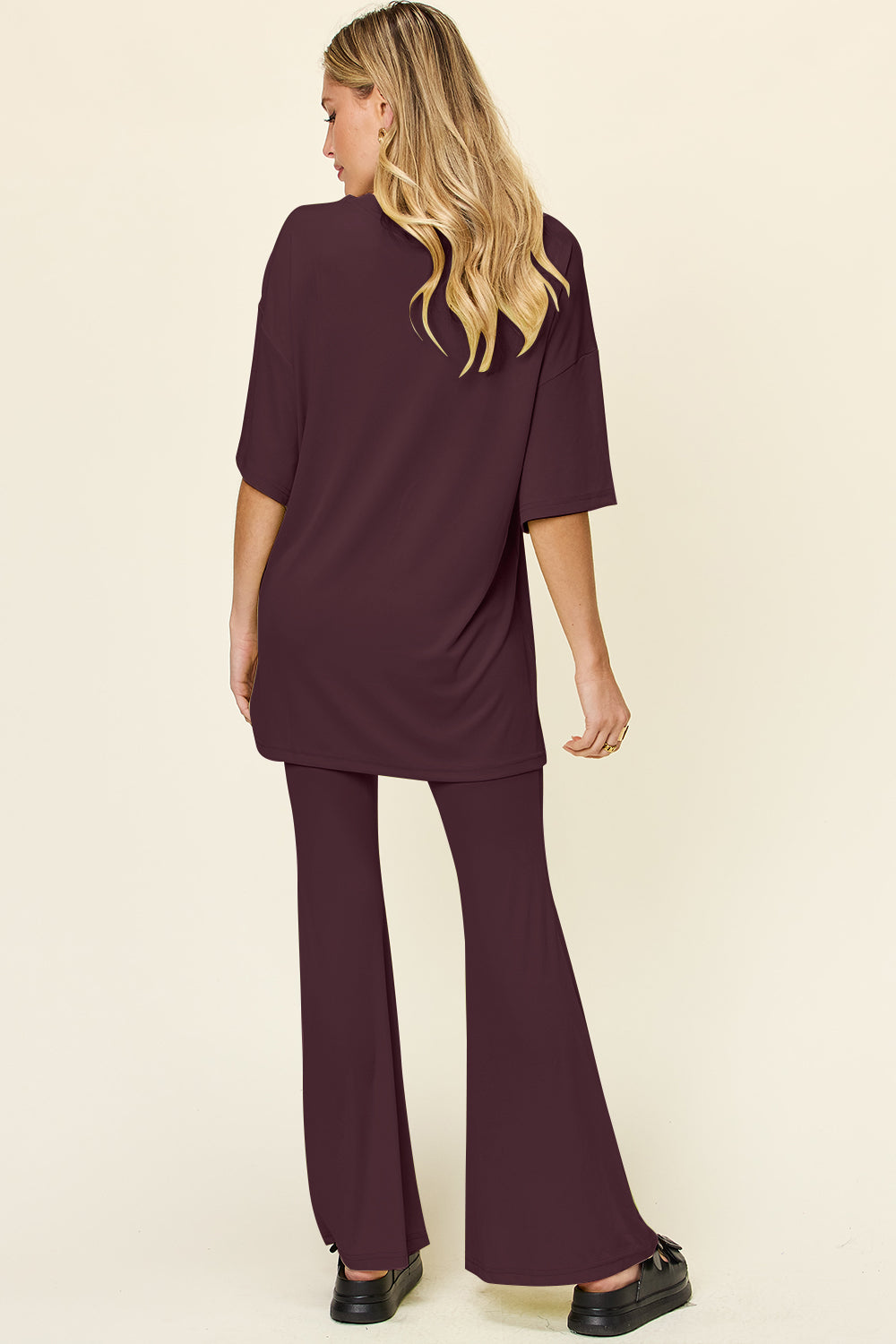 Drop Shoulder T-Shirt and Flare Pants Set