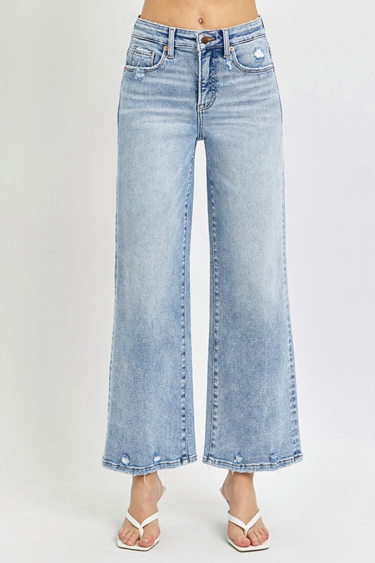 RISEN Full Size Tummy Control High Rise Crop Wide Leg Jeans