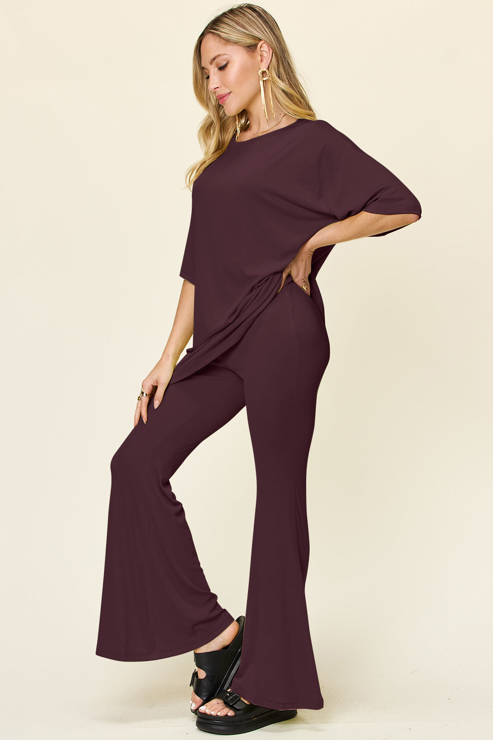 Drop Shoulder T-Shirt and Flare Pants Set