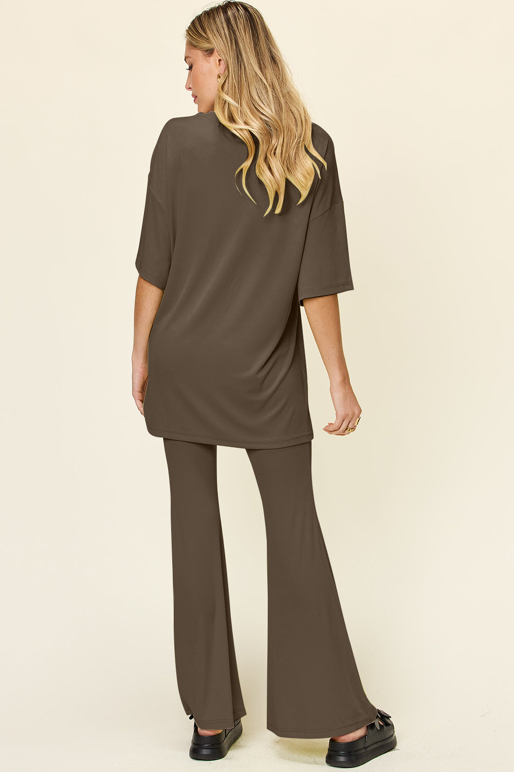 Drop Shoulder T-Shirt and Flare Pants Set