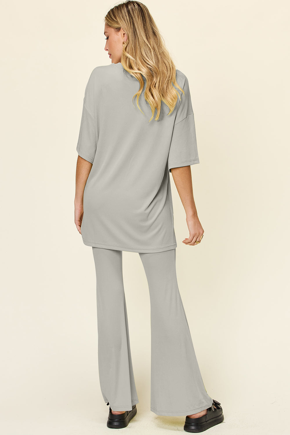 Drop Shoulder T-Shirt and Flare Pants Set