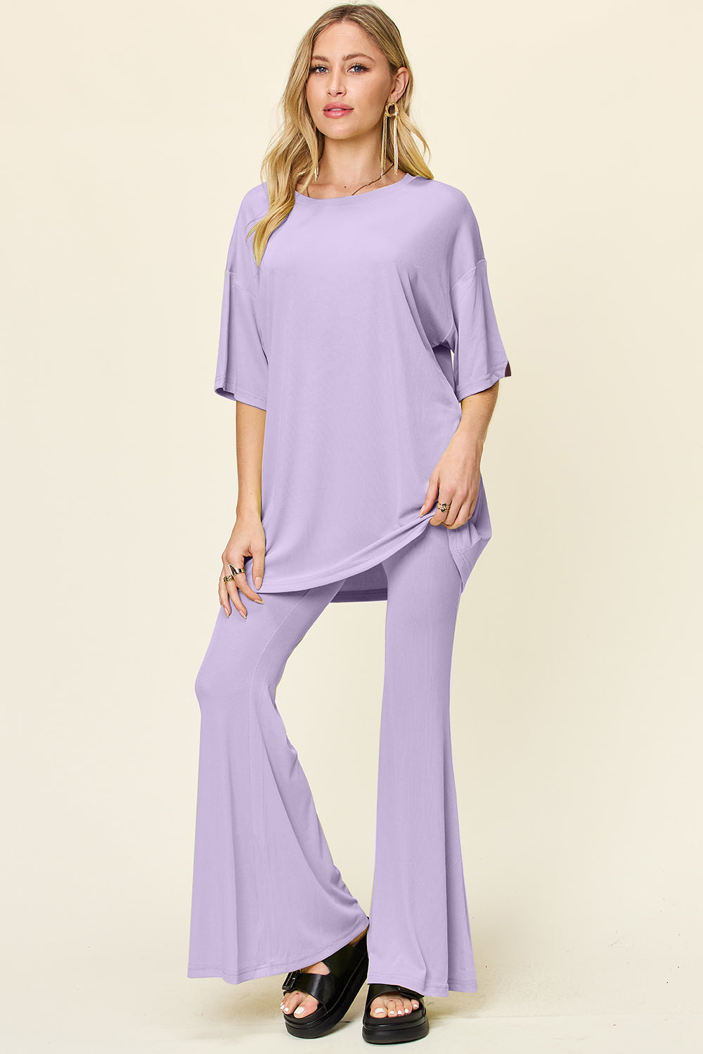 Drop Shoulder T-Shirt and Flare Pants Set