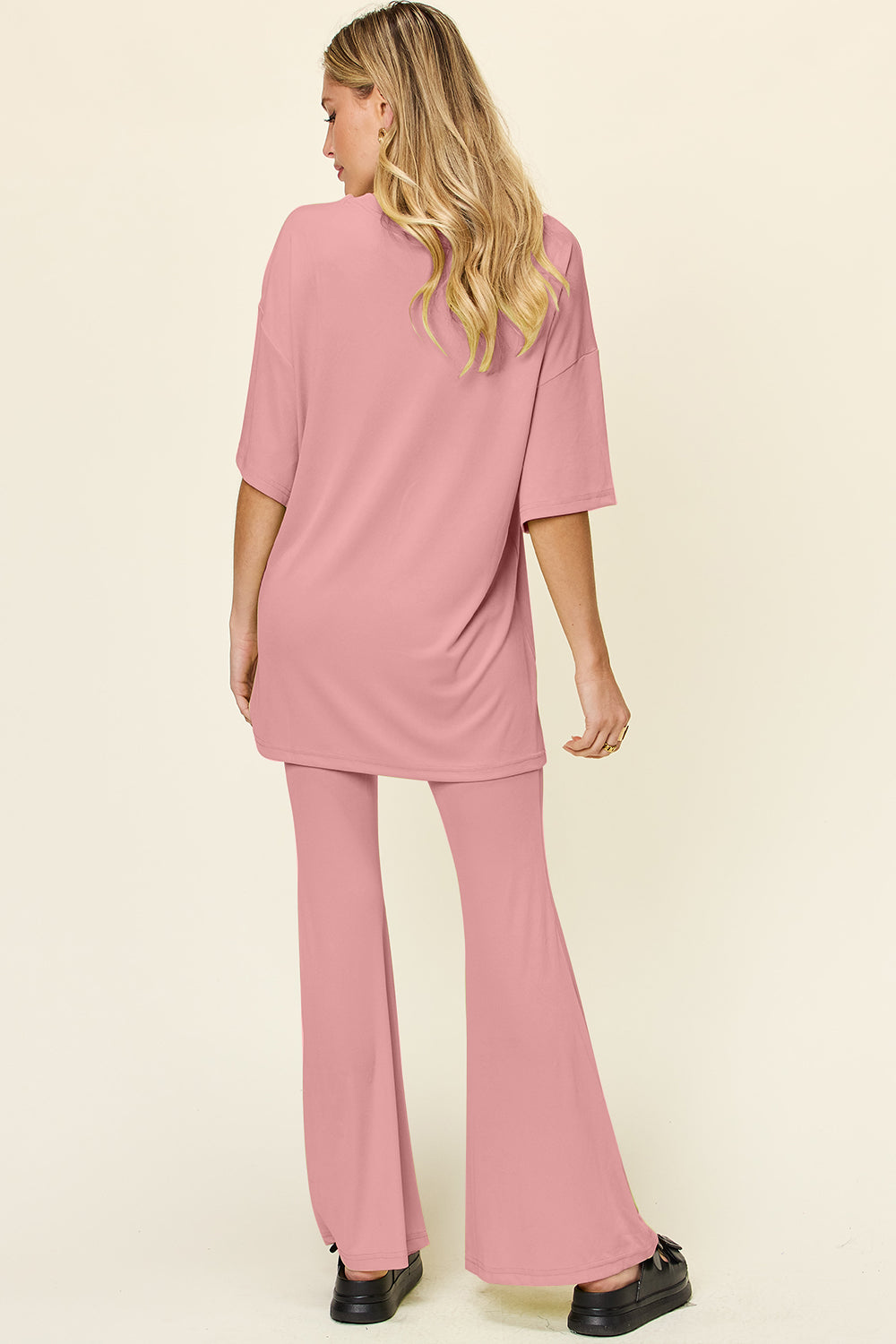 Drop Shoulder T-Shirt and Flare Pants Set