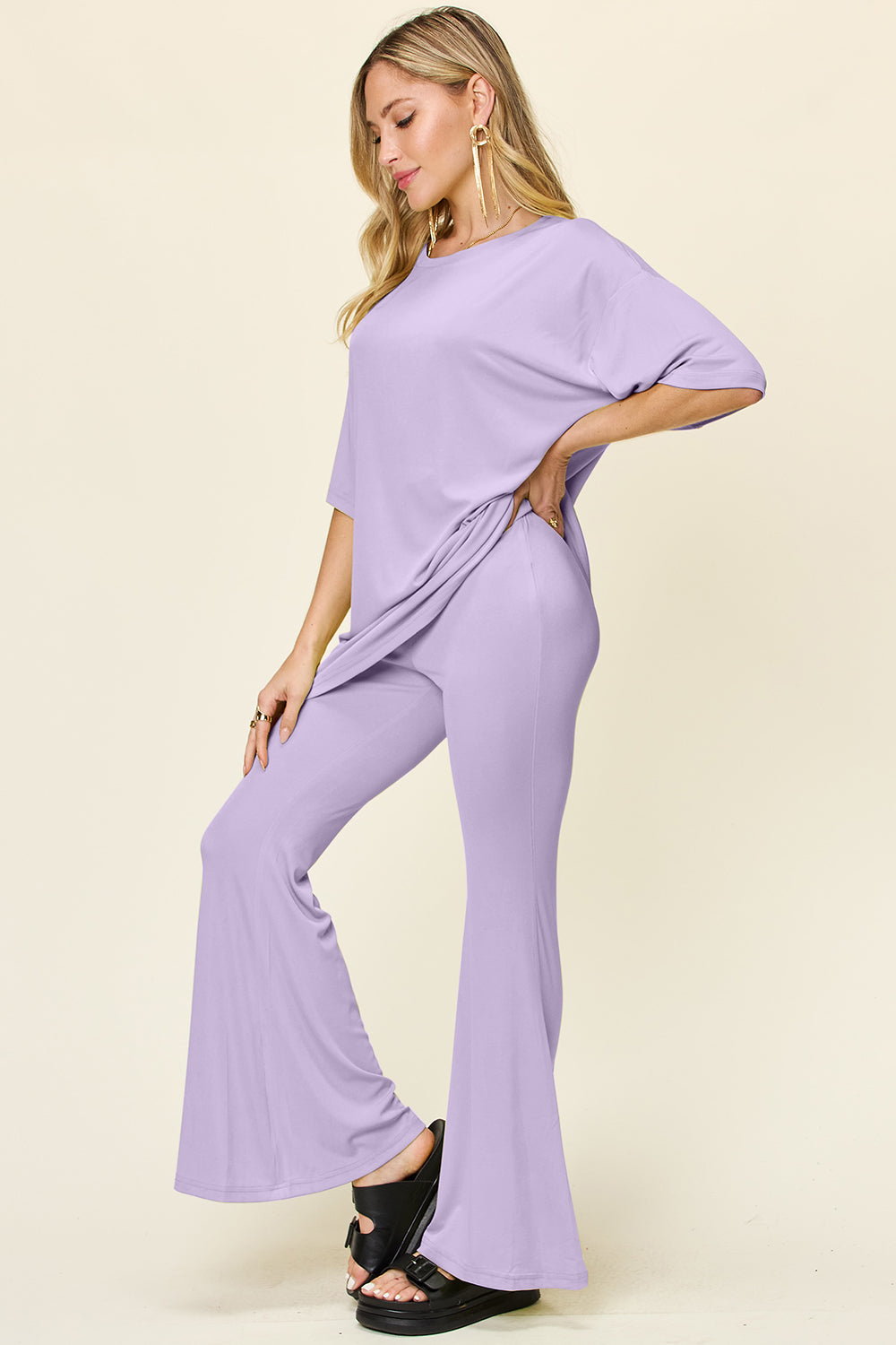 Drop Shoulder T-Shirt and Flare Pants Set