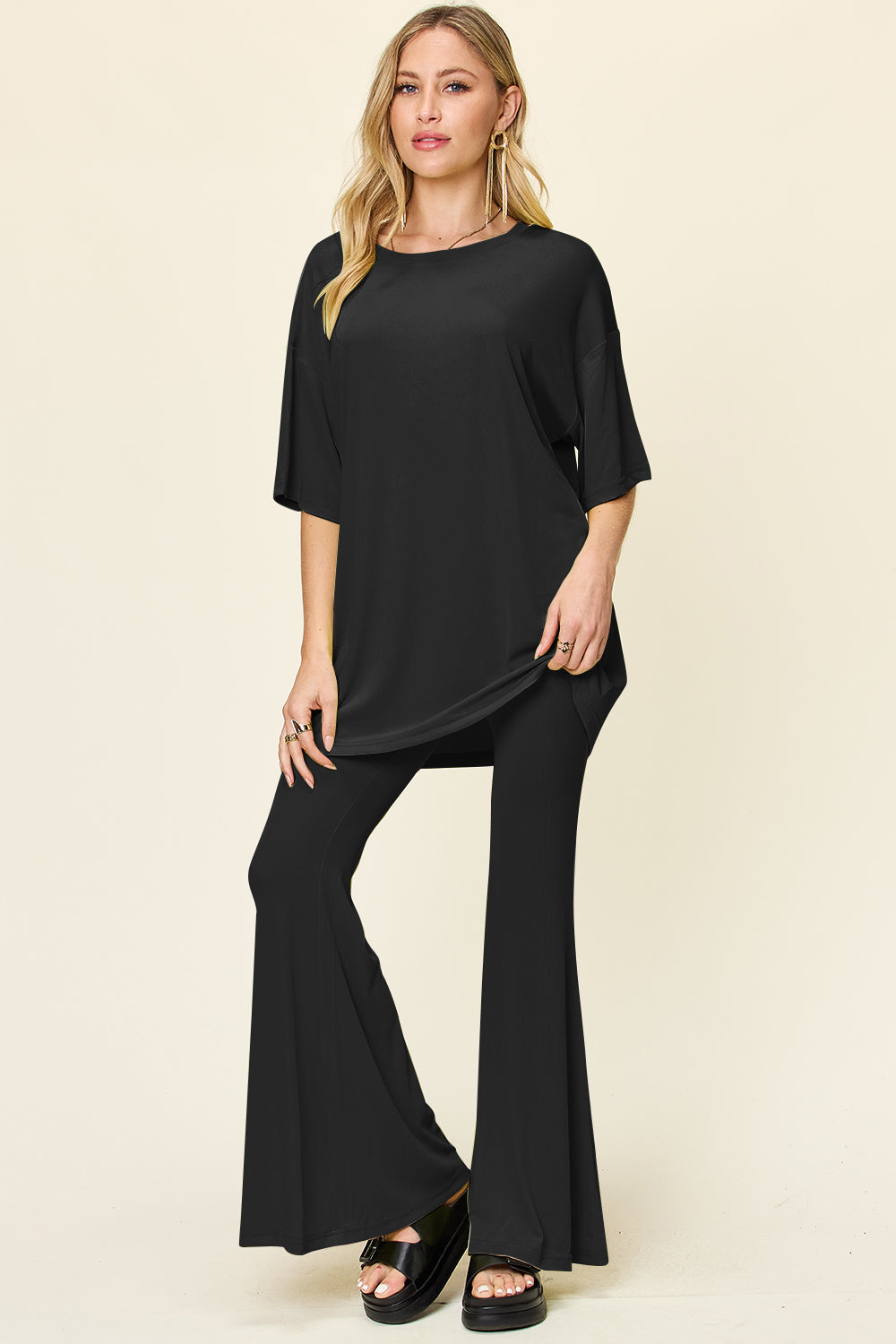 Drop Shoulder T-Shirt and Flare Pants Set