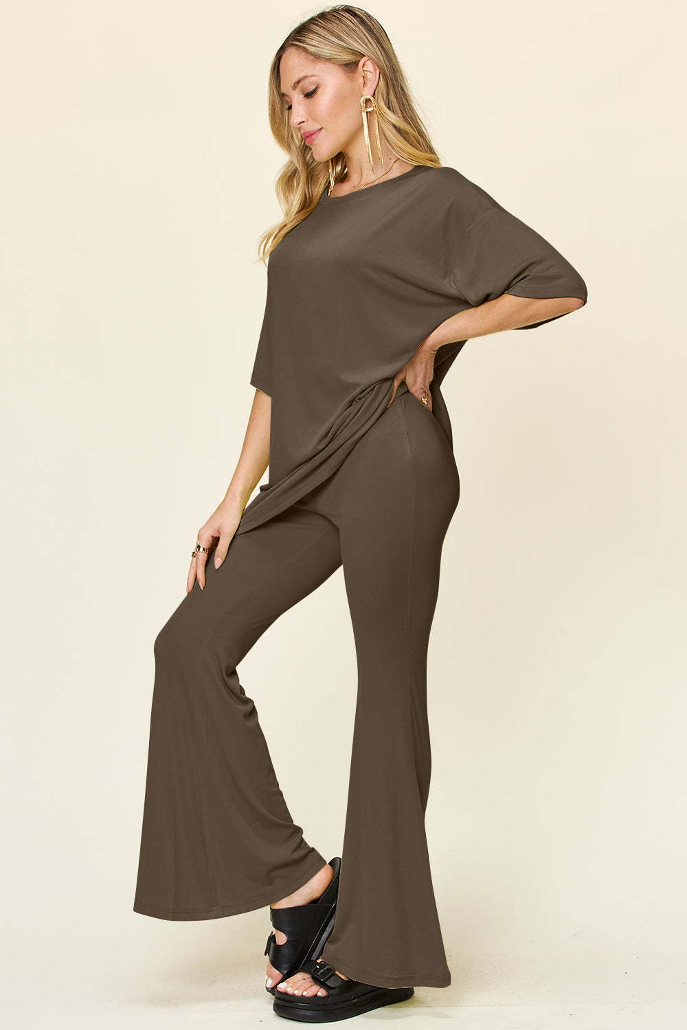 Drop Shoulder T-Shirt and Flare Pants Set