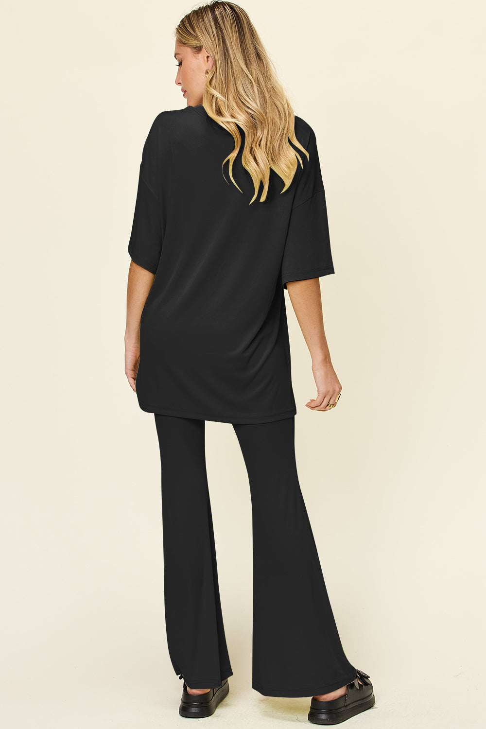 Drop Shoulder T-Shirt and Flare Pants Set