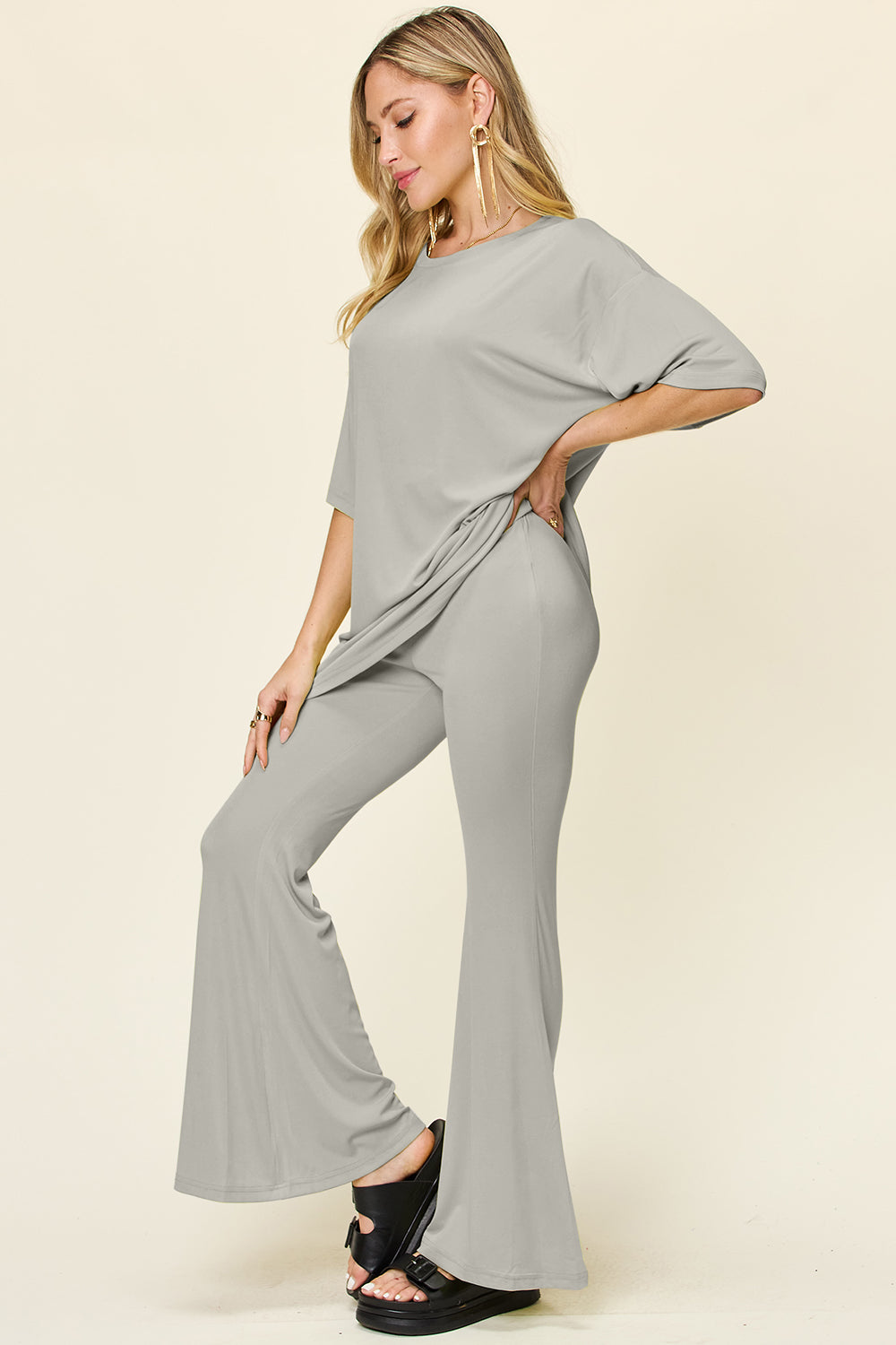 Drop Shoulder T-Shirt and Flare Pants Set