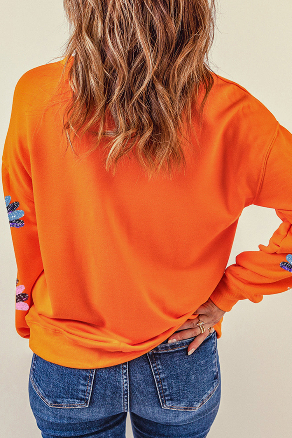 Orange Colorful Sequin Turkey Thanksgiving Sweatshirt