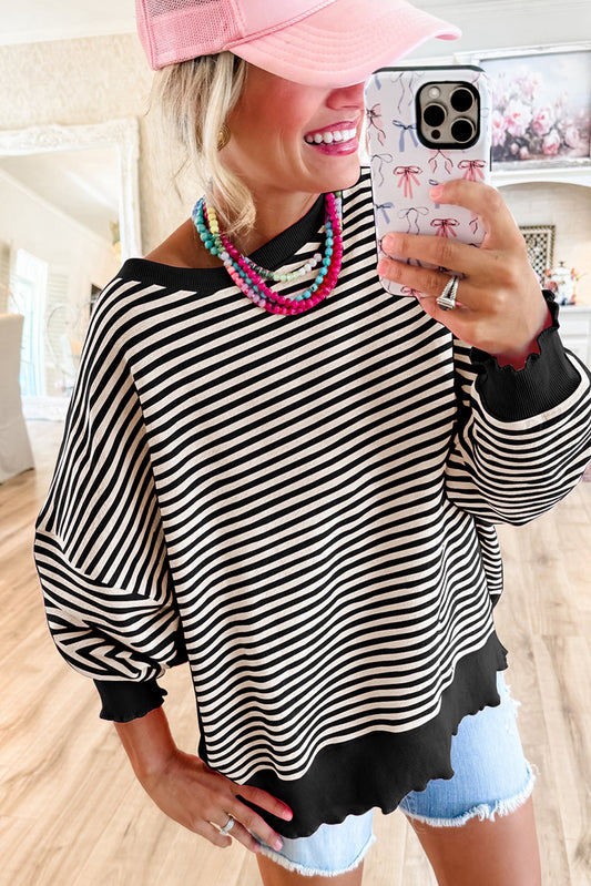 Pink Stripe Drop Shoulder Long Sleeve Top