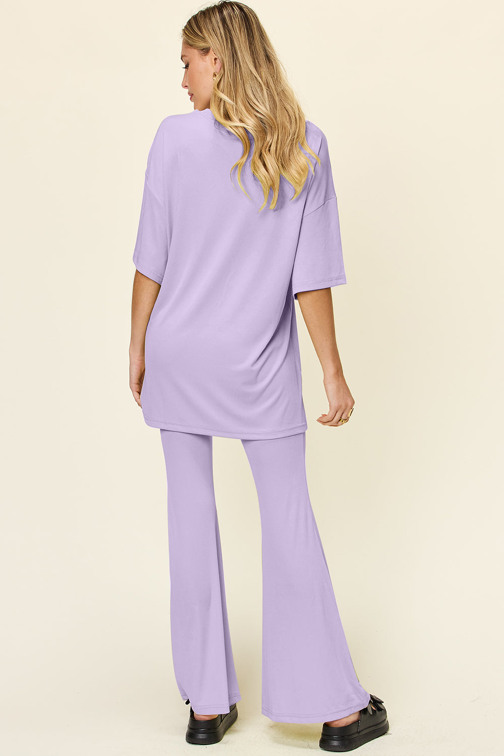 Drop Shoulder T-Shirt and Flare Pants Set